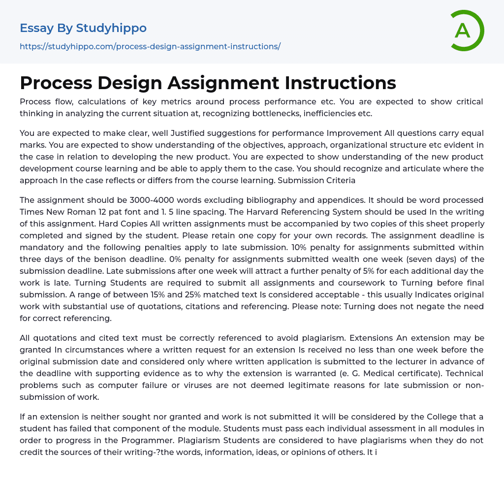 Process Design Assignment Instructions Essay Example