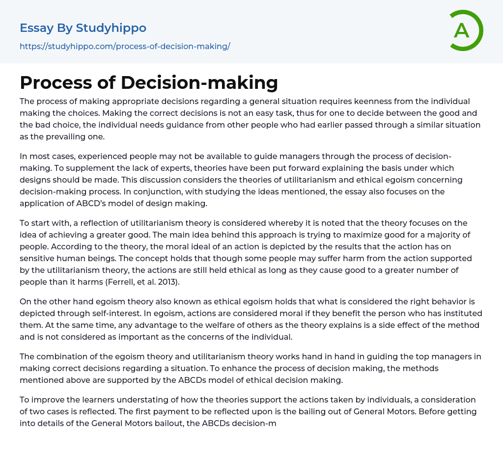 Process of Decision-making Essay Example