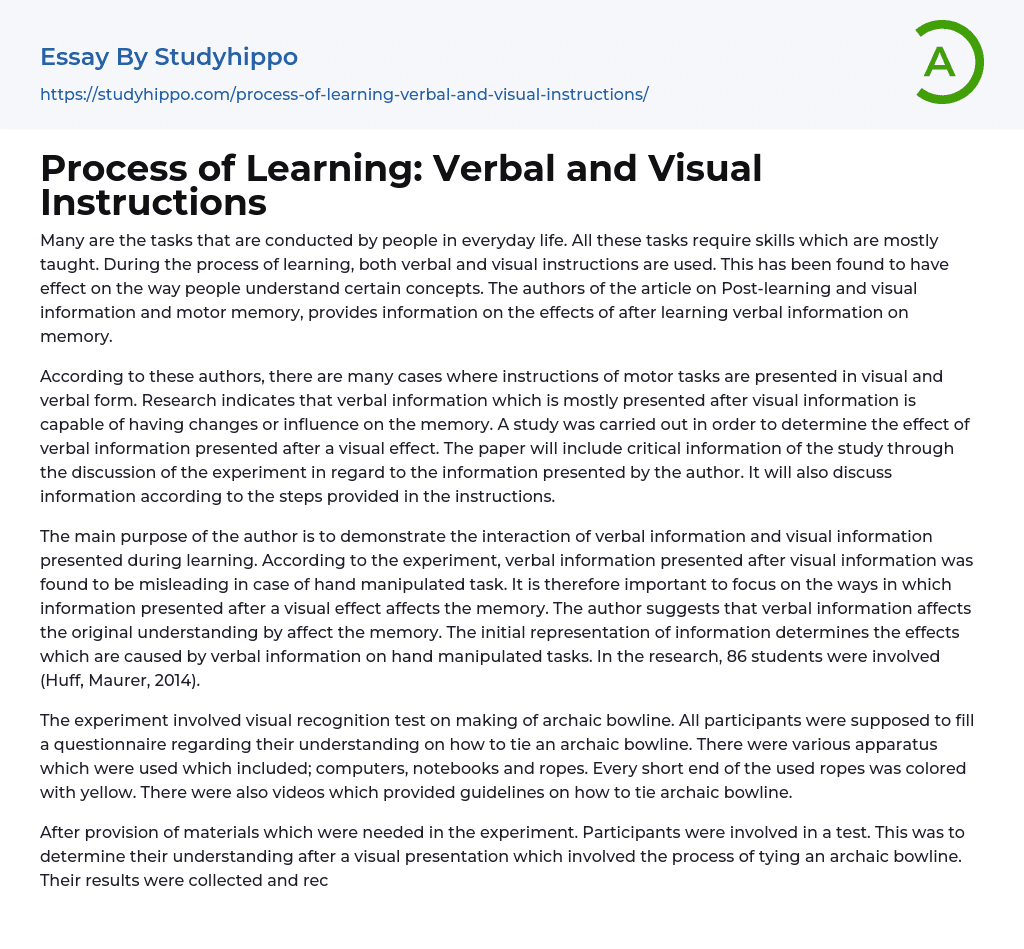Process of Learning: Verbal and Visual Instructions Essay Example