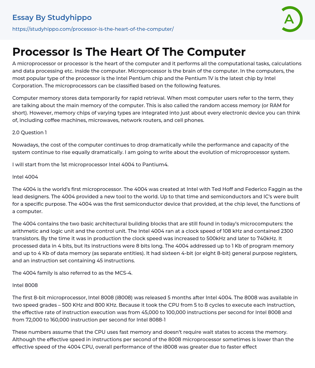 Processor Is The Heart Of The Computer Essay Example