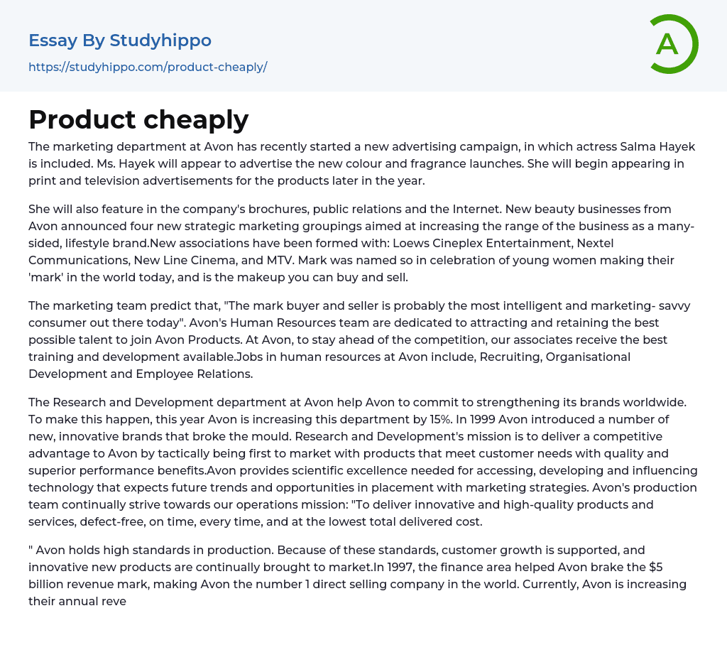 Product cheaply Essay Example