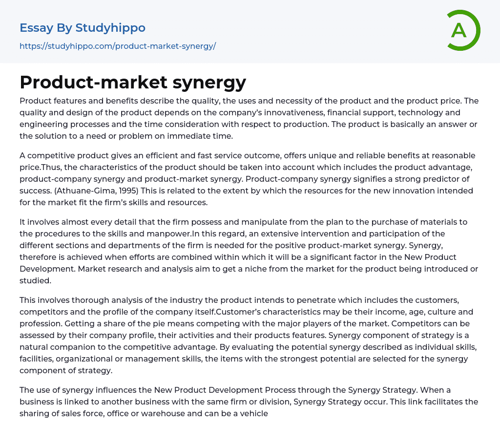 Product-market synergy Essay Example