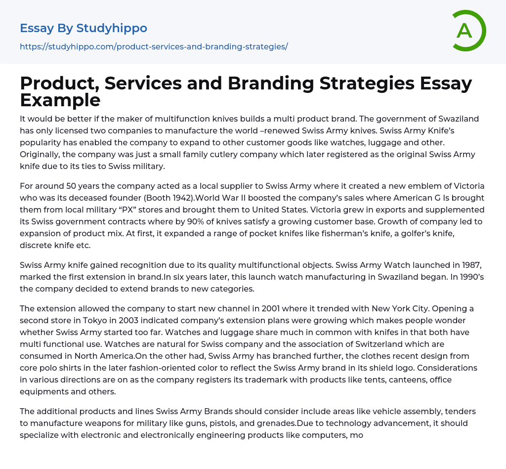 Product, Services and Branding Strategies Essay Example