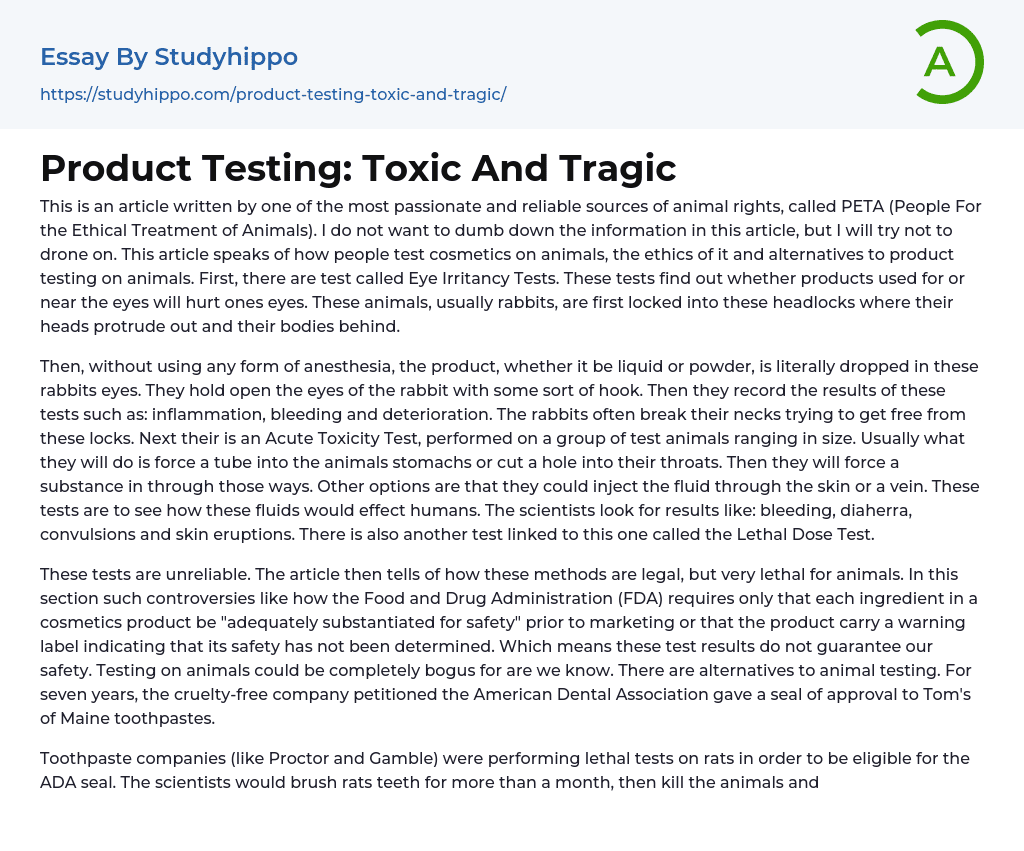 Product Testing: Toxic And Tragic Essay Example