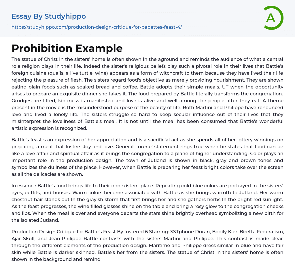 Prohibition Example Essay Example