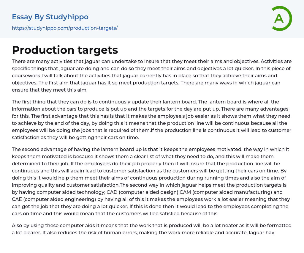 Production targets Essay Example