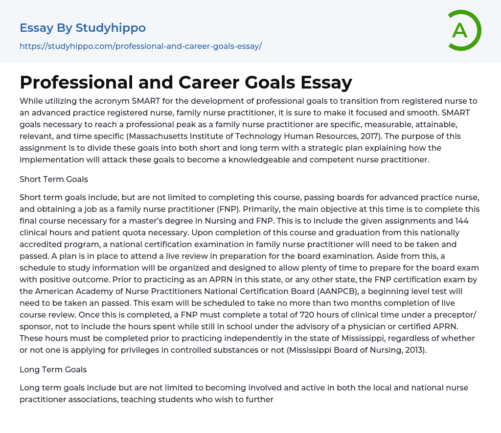 Professional and Career Goals Essay