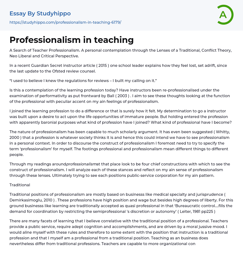 Professionalism in teaching Essay Example