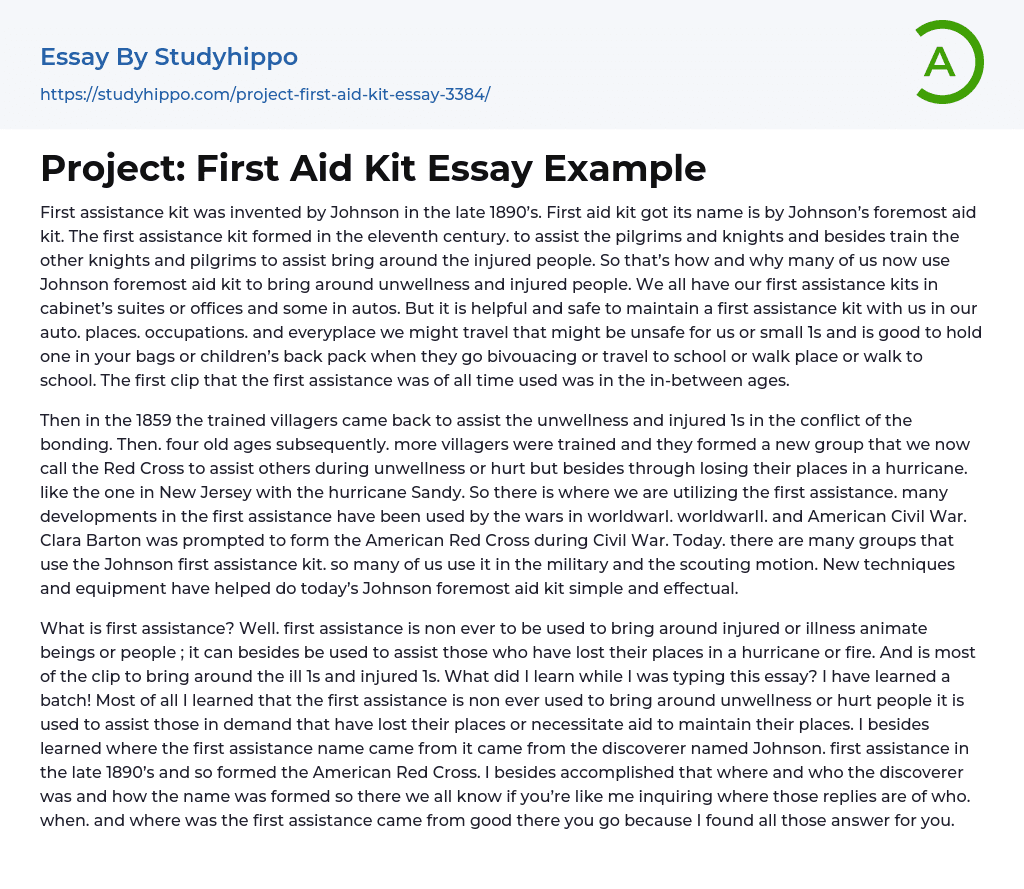 Project: First Aid Kit Essay Example