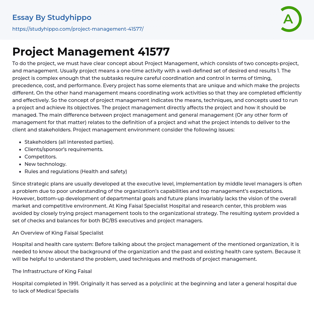 Project Management 41577 Essay Example