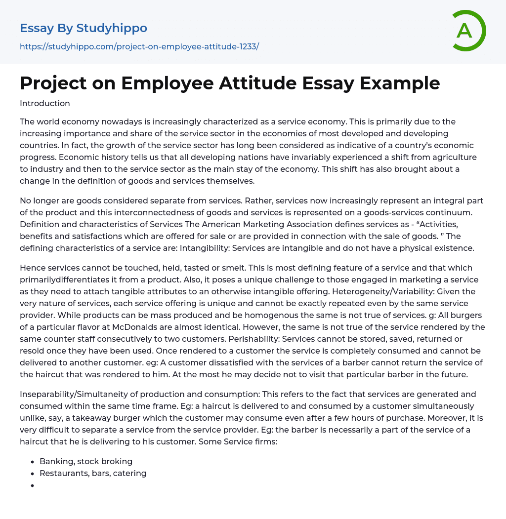 Project on Employee Attitude Essay Example