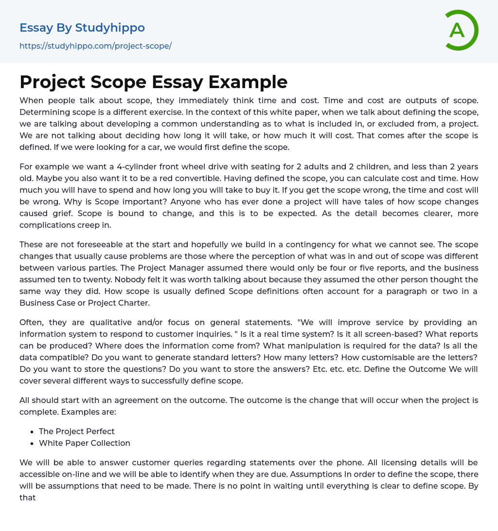 Project Scope Essay Example