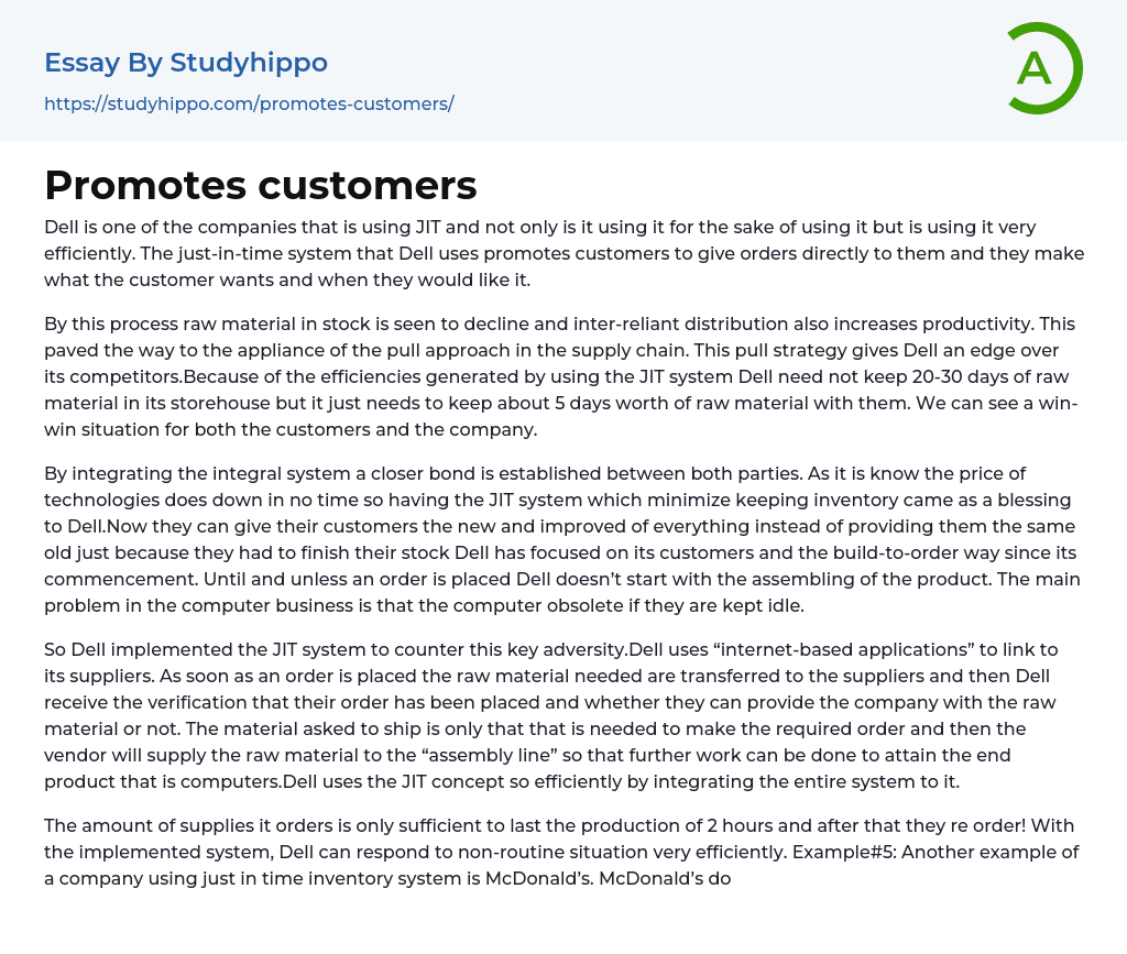 Promotes customers Essay Example