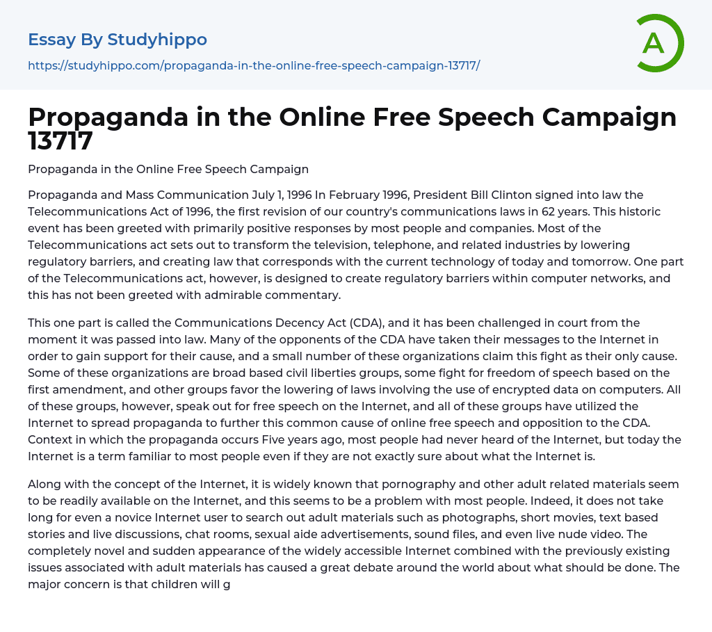 Propaganda in the Online Free Speech Campaign 13717 Essay Example