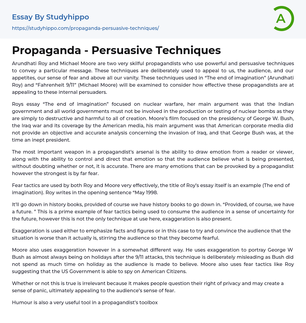 Propaganda – Persuasive Techniques Essay Example