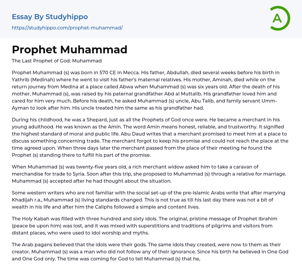 essay on holy prophet muhammad