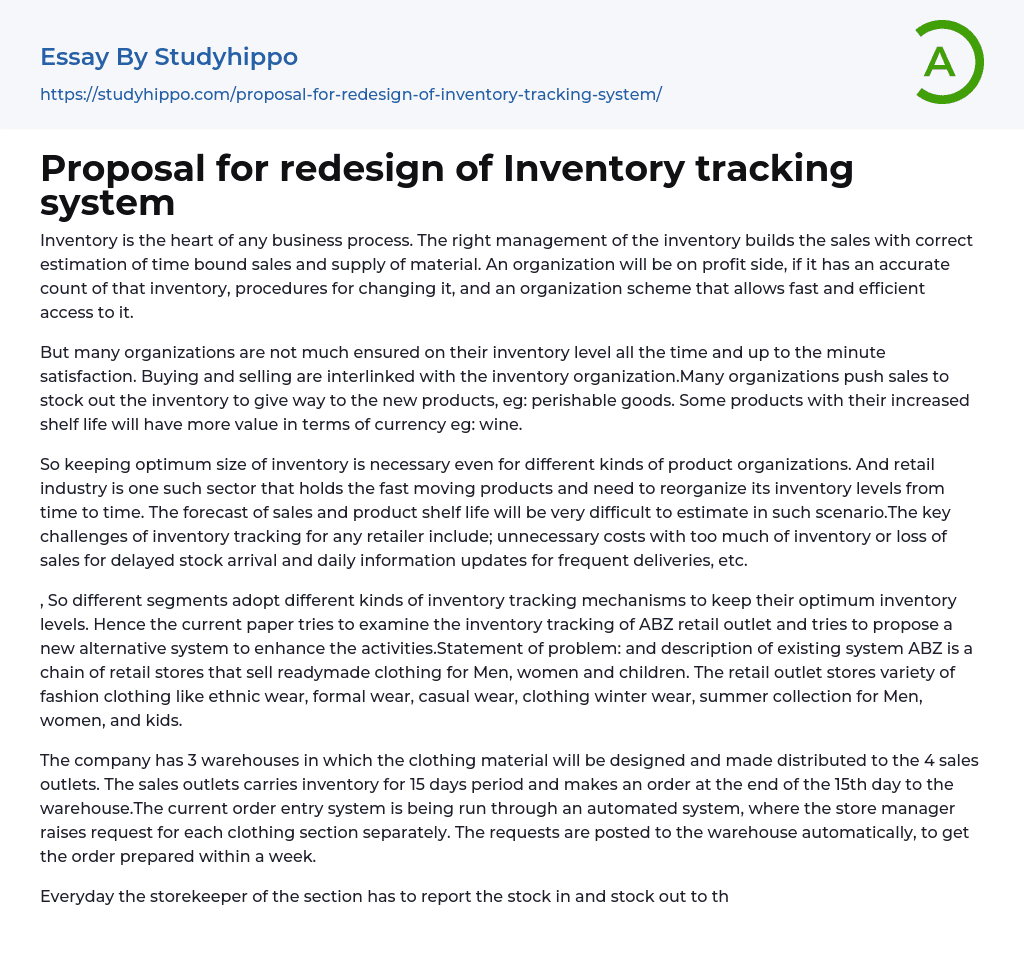 Proposal for redesign of Inventory tracking system Essay Example