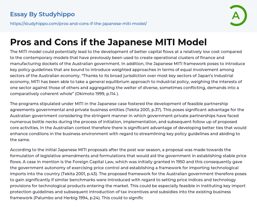 Pros and Cons if the Japanese MITI Model Essay Example