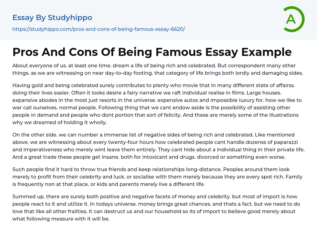being famous pros and cons essay