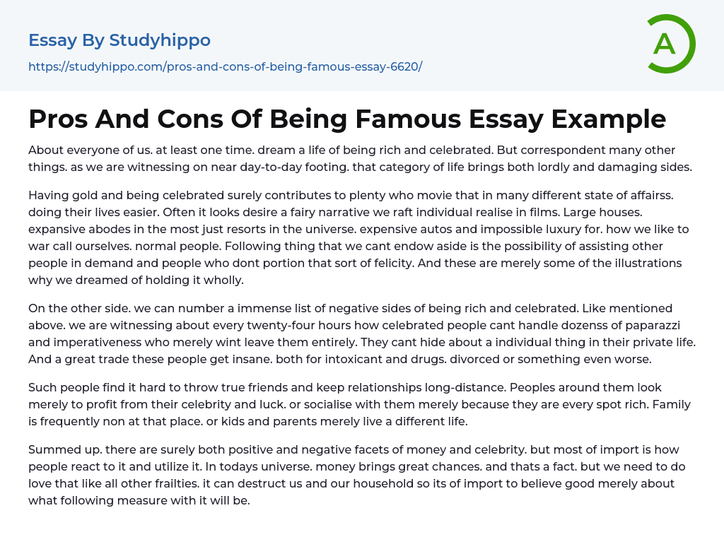 essay about advantages and disadvantages of being famous