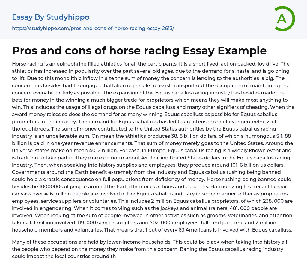 essay about horse racing