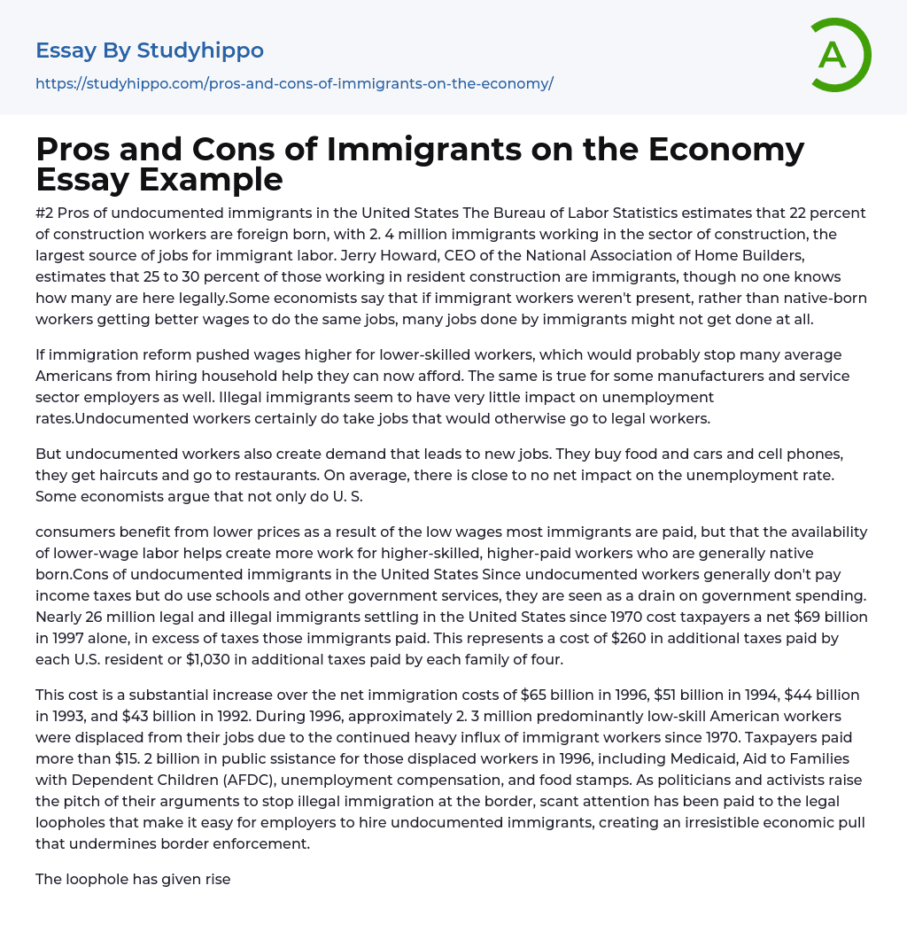 Pros and Cons of Immigrants on the Economy Essay Example