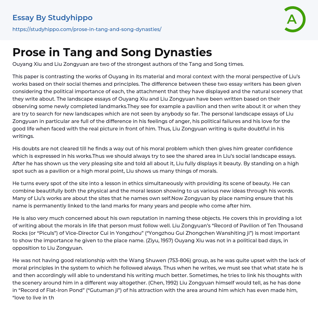 Prose in Tang and Song Dynasties Essay Example