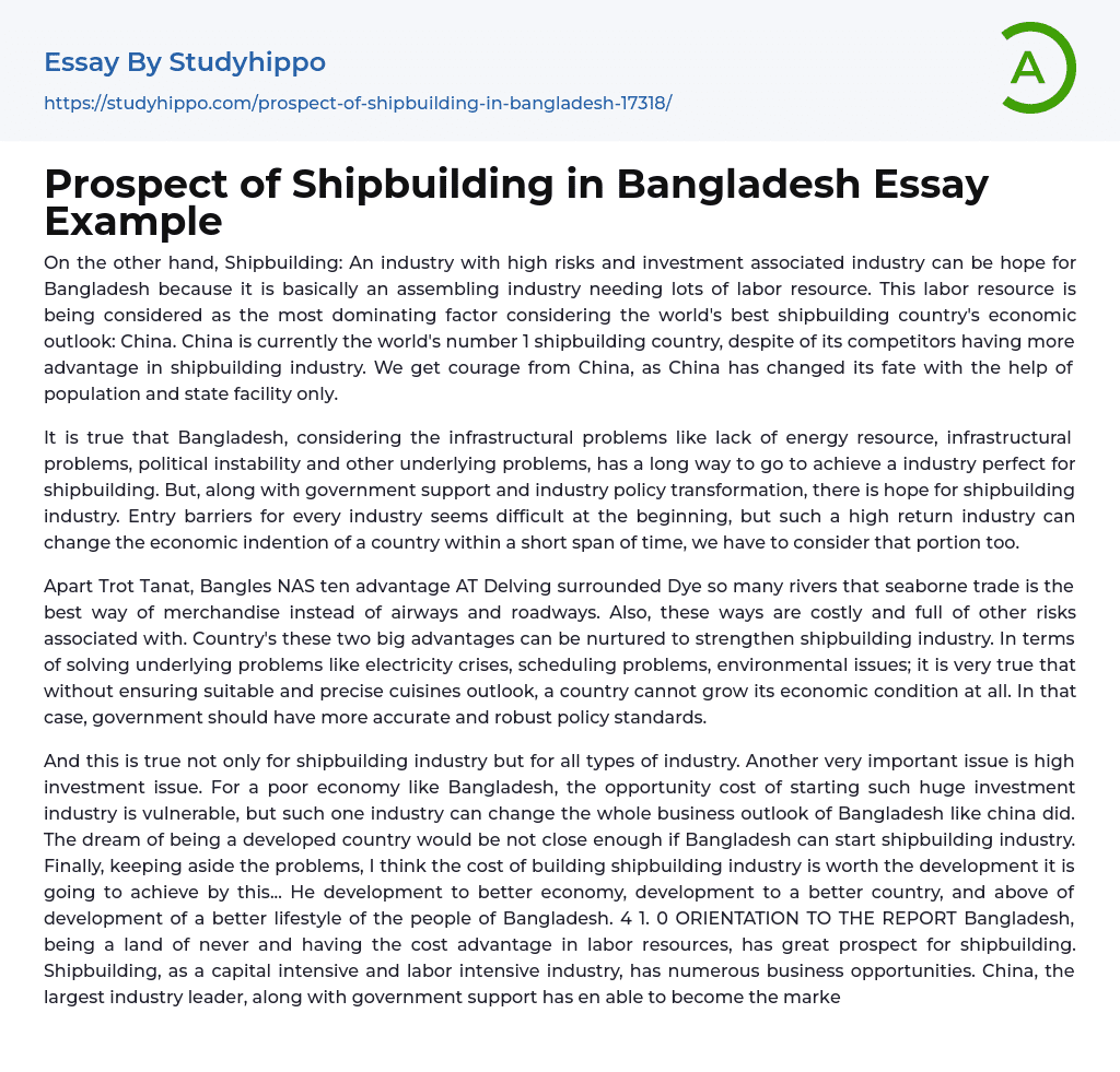 Prospect of Shipbuilding in Bangladesh Essay Example