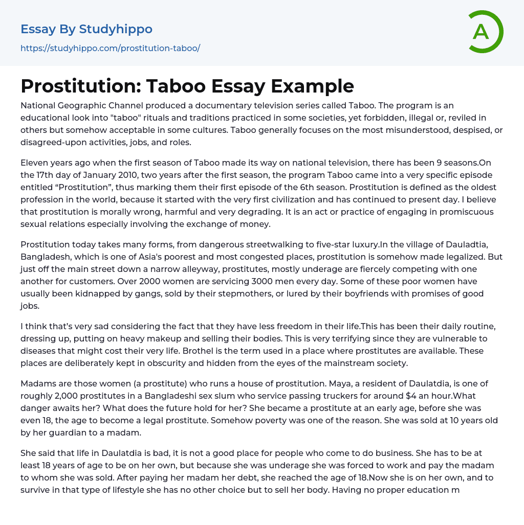 Prostitution: Taboo Essay Example