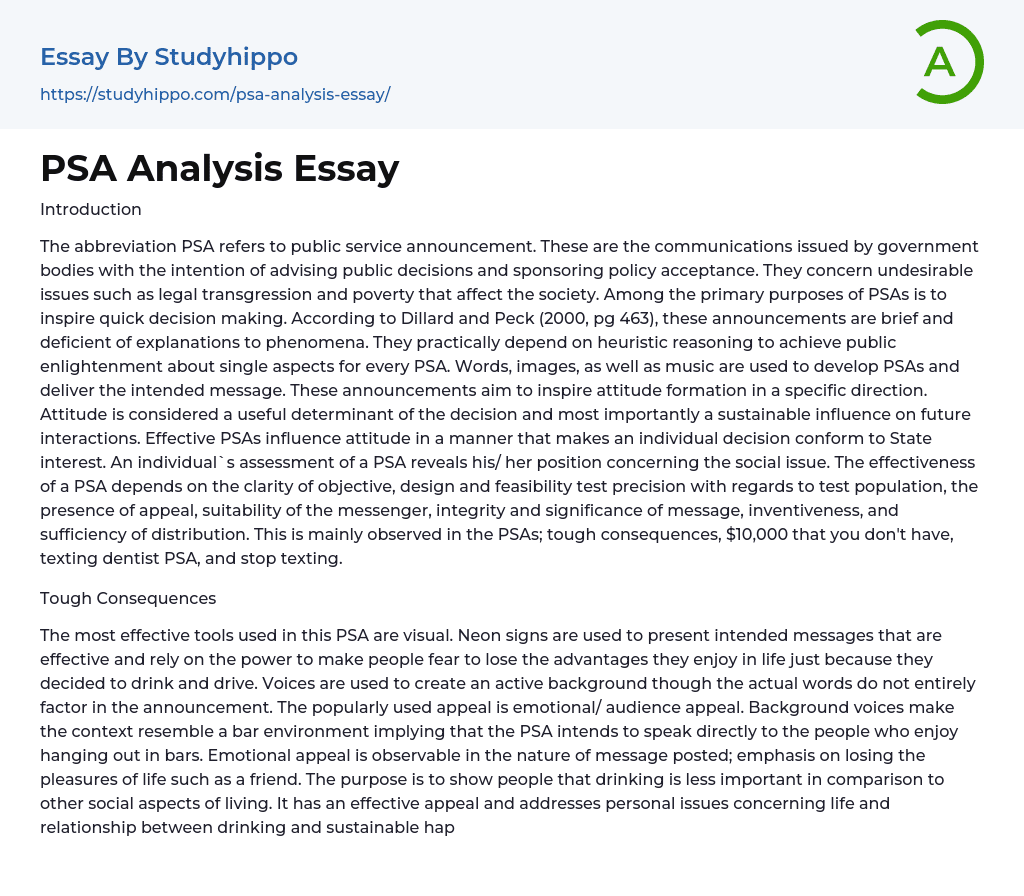 PSA Analysis Essay
