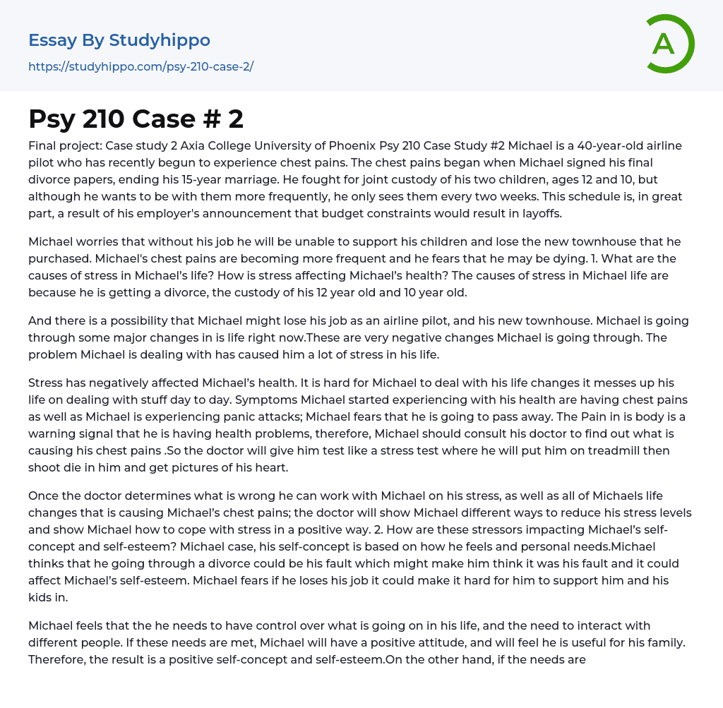 Psy 210 Case # 2 Essay Example