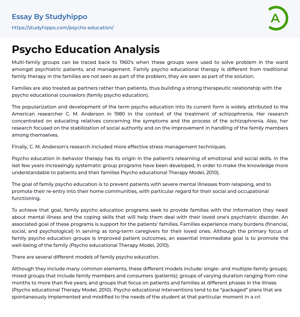 Psycho Education Analysis Essay Example