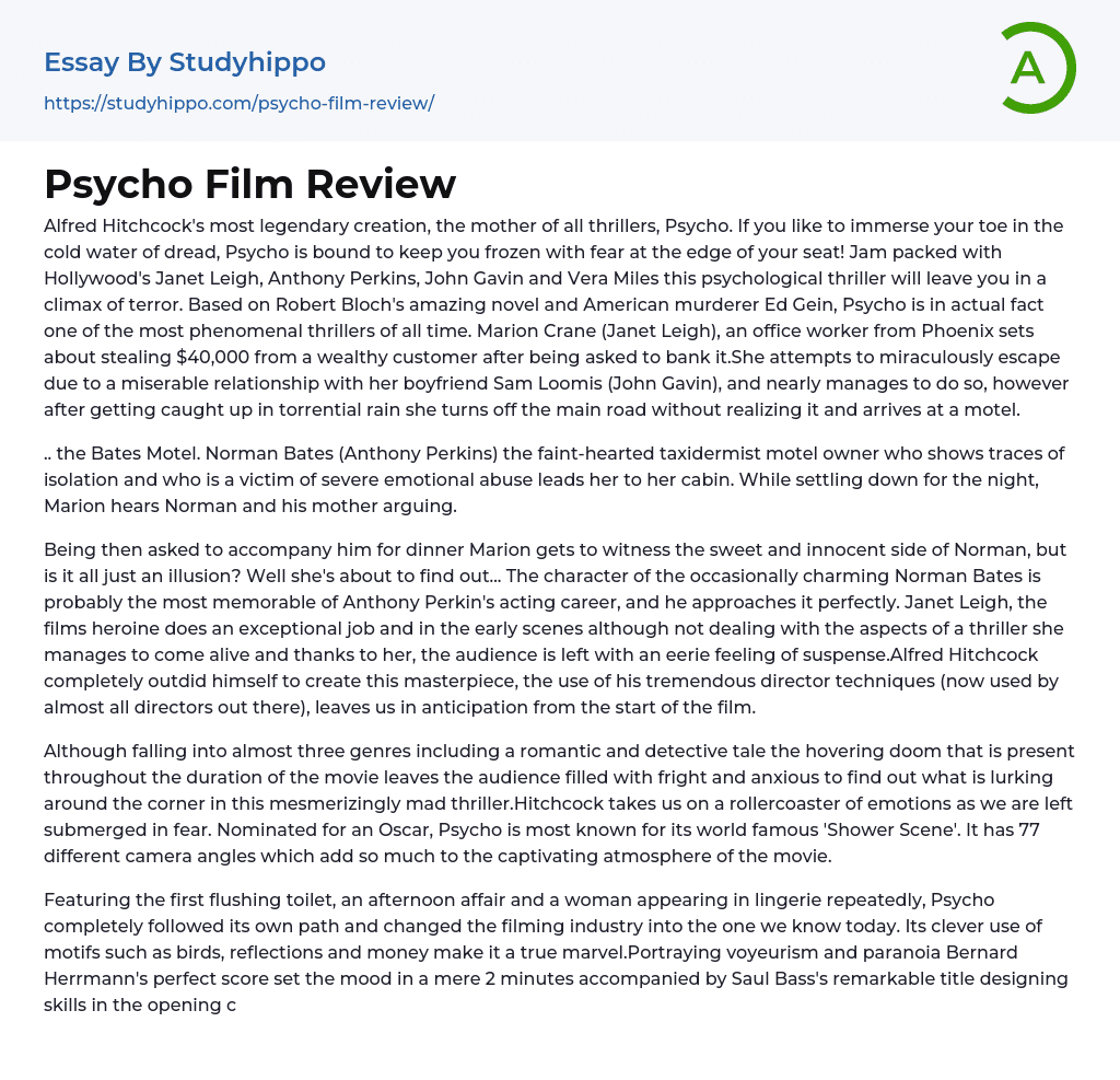 psycho film analysis essay