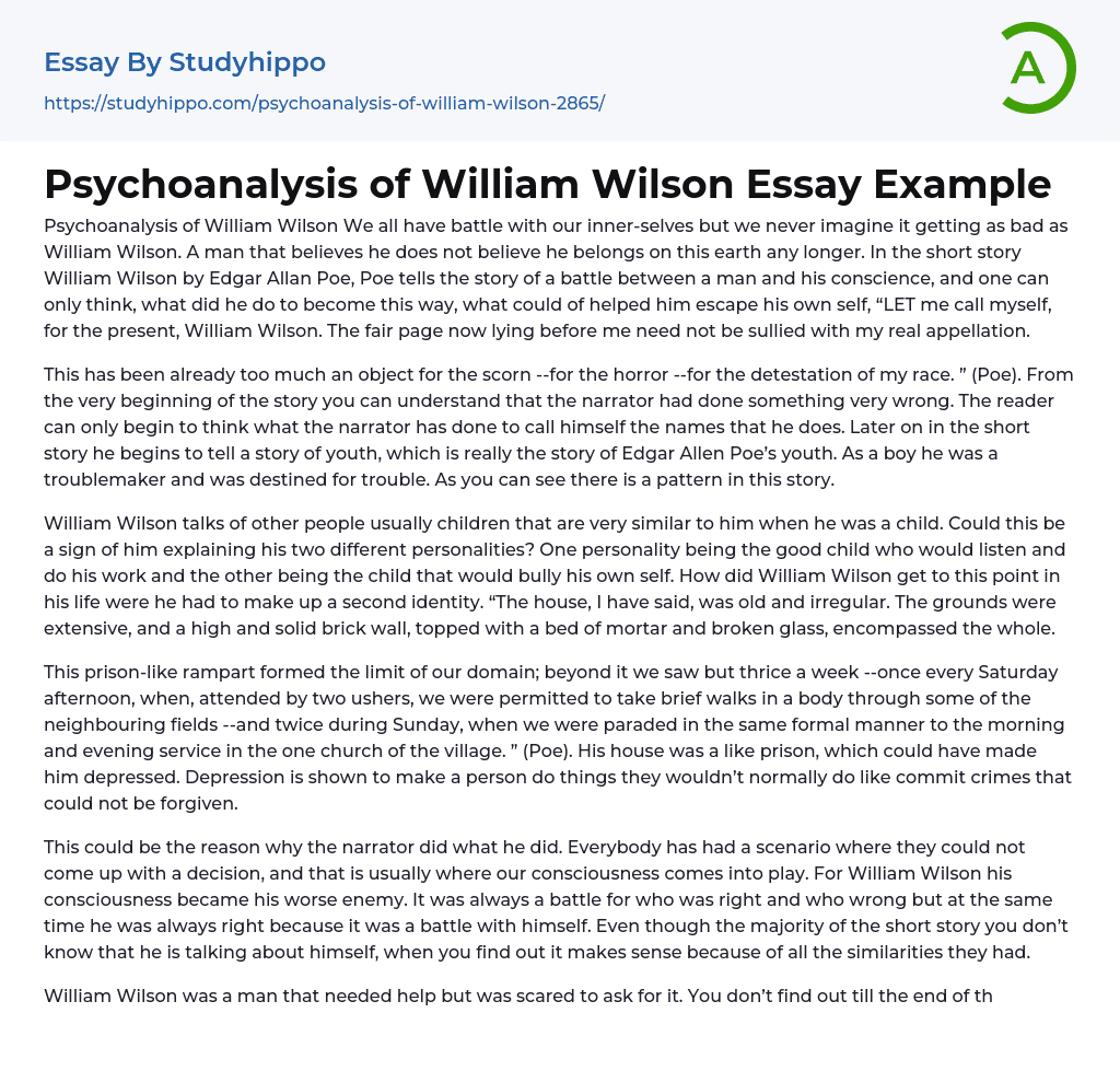 Psychoanalysis of William Wilson Essay Example