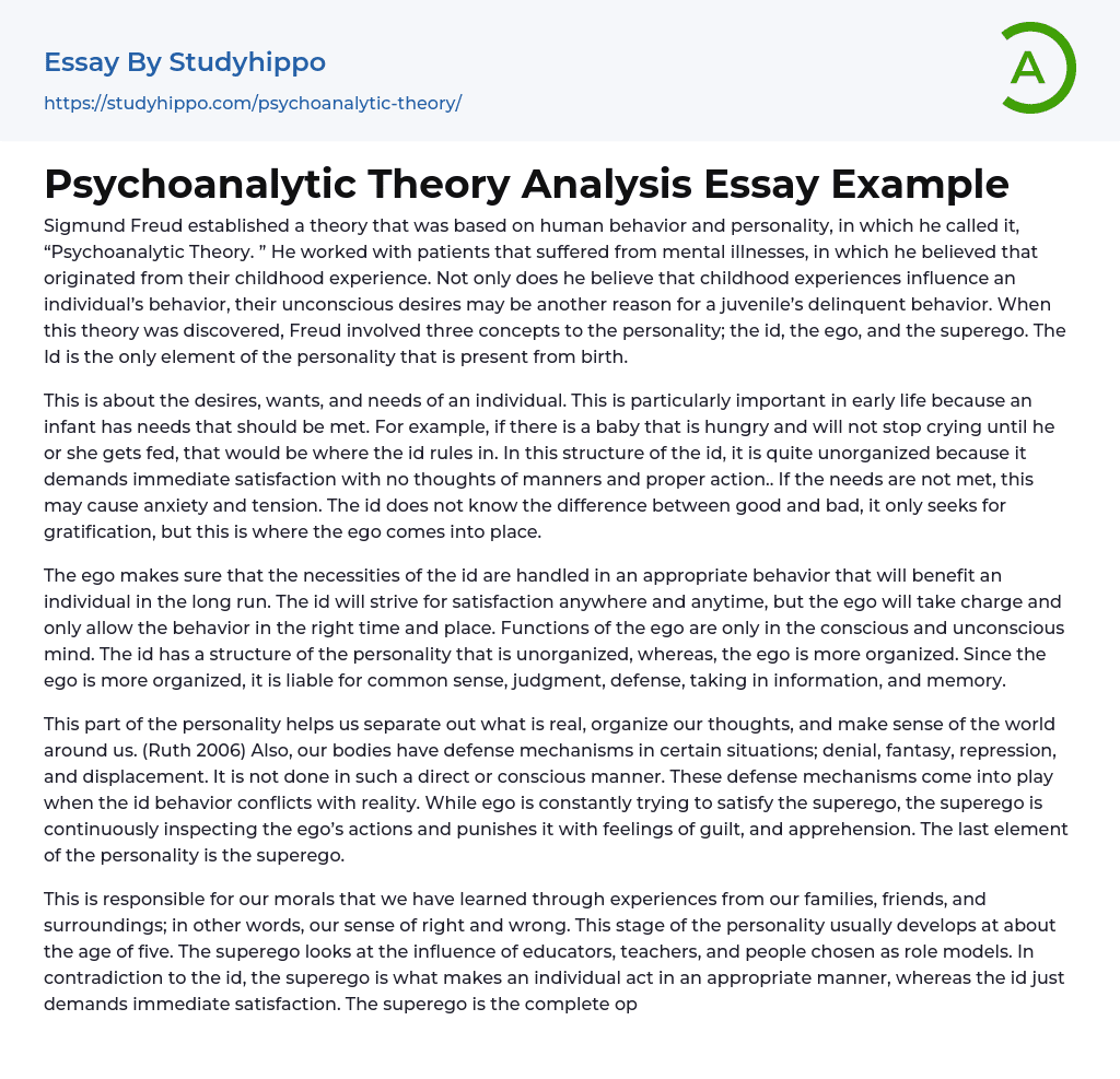 Psychoanalytic Theory Analysis Essay Example