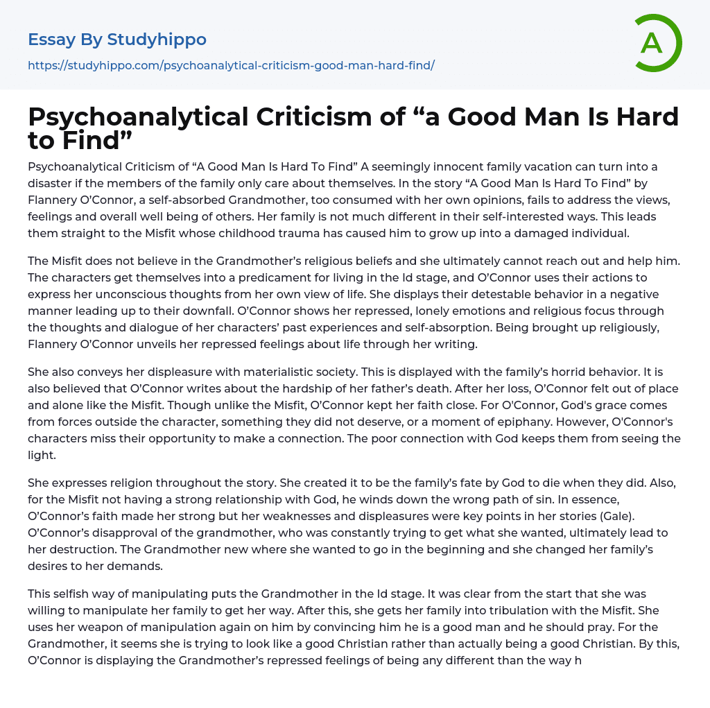 a good man is hard to find religion essay