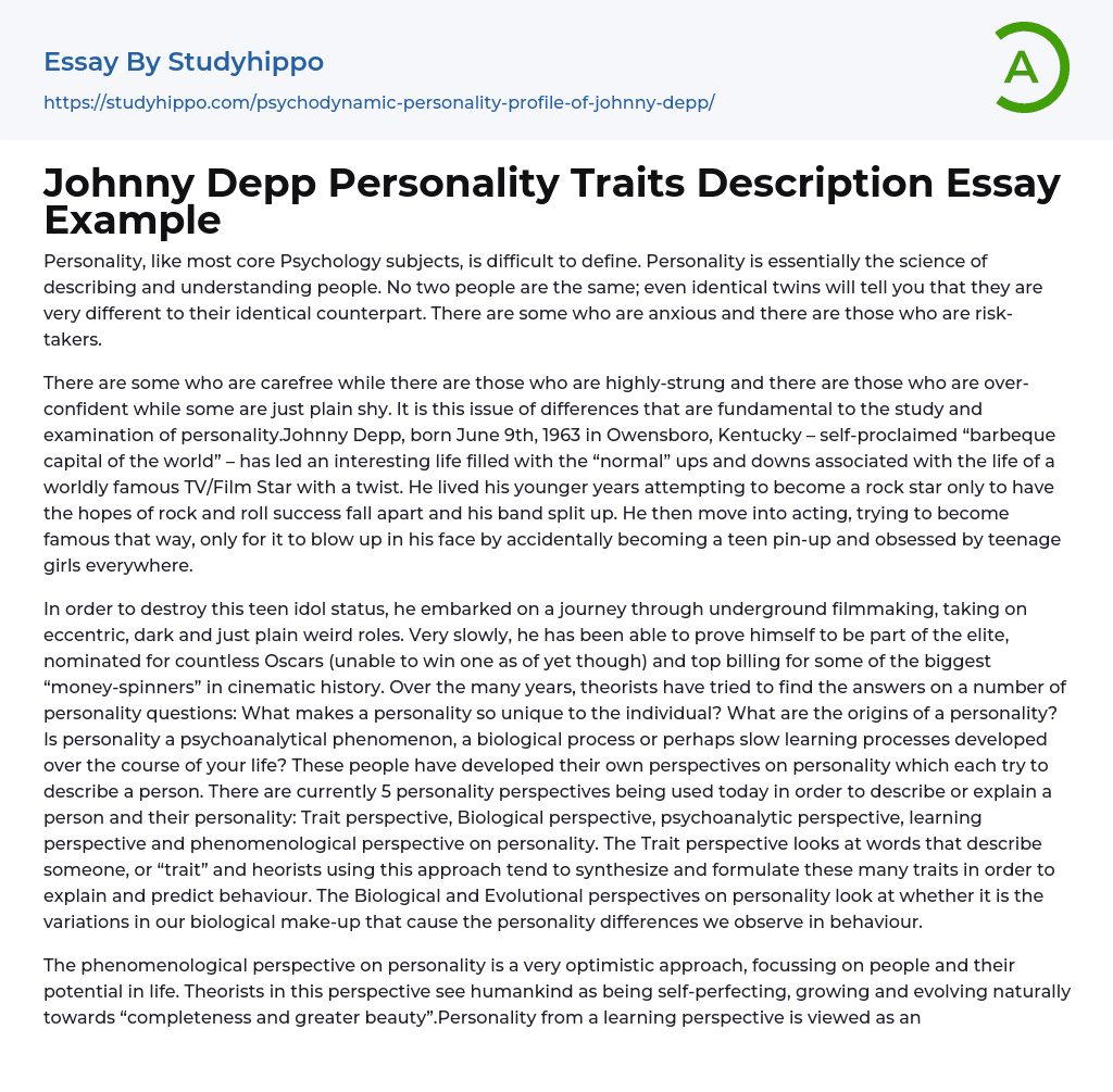Johnny Depp Personality Traits Description Essay Example