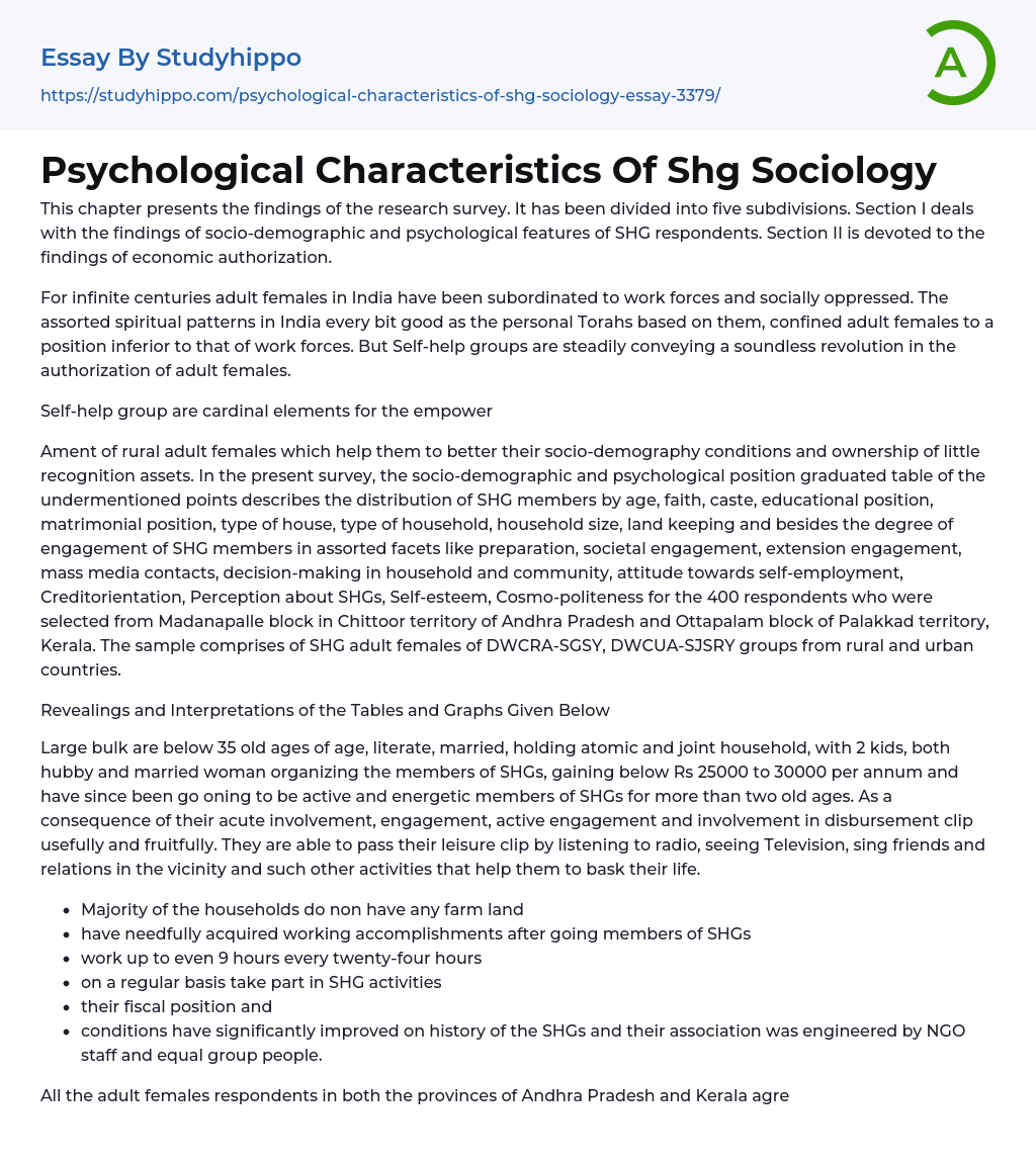Psychological Characteristics Of Shg Sociology Essay Example