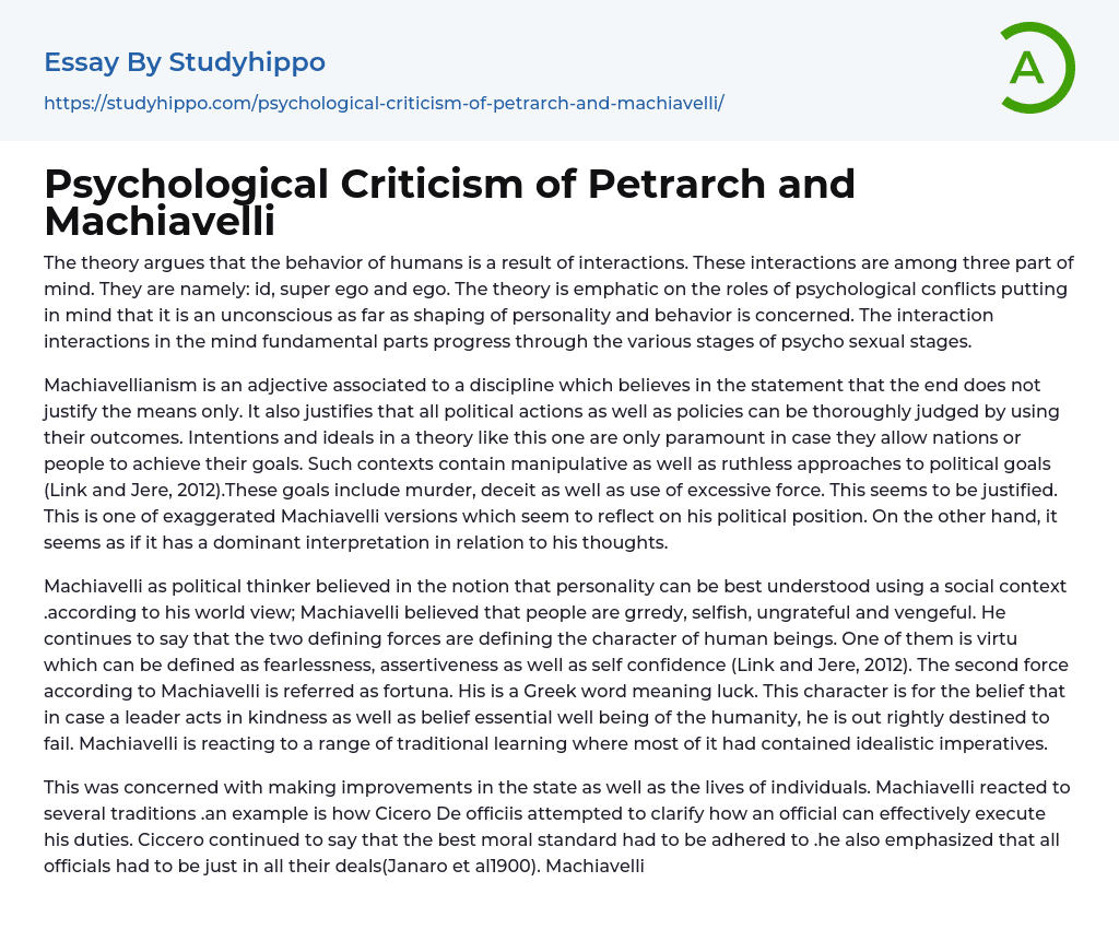 Psychological Criticism of Petrarch and Machiavelli Essay Example