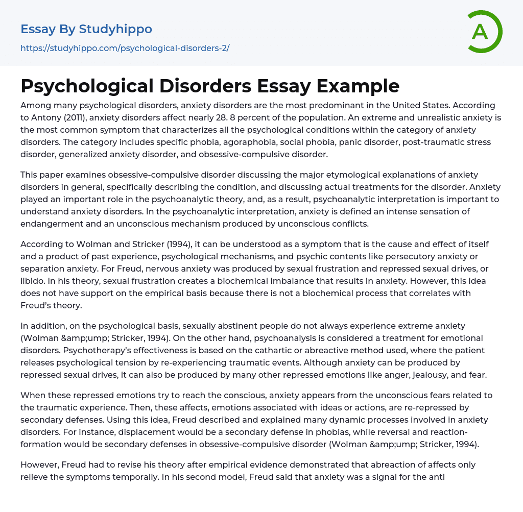 Psychological Disorders Essay Example