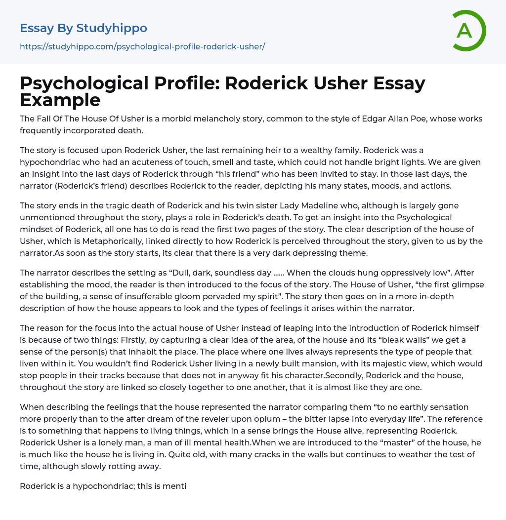 Psychological Profile: Roderick Usher Essay Example