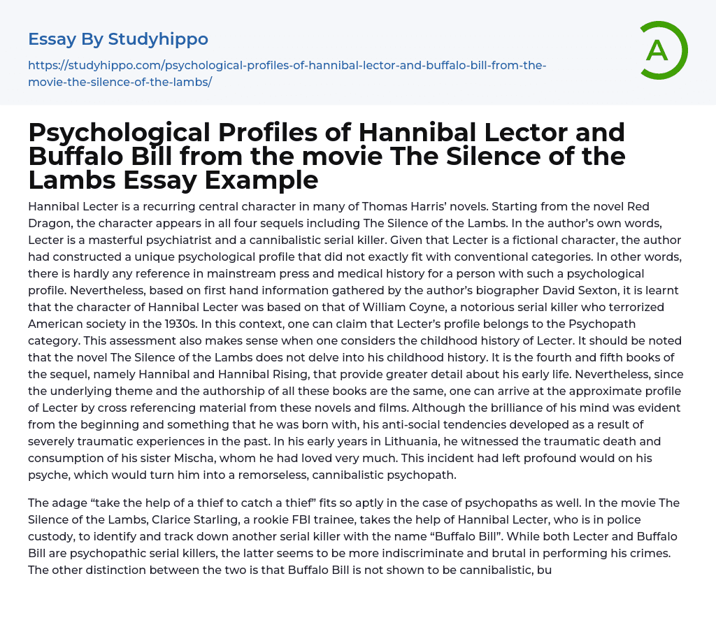 Hannibal Lecter: Masterful Psychiatrist and Cannibalistic Serial Killer