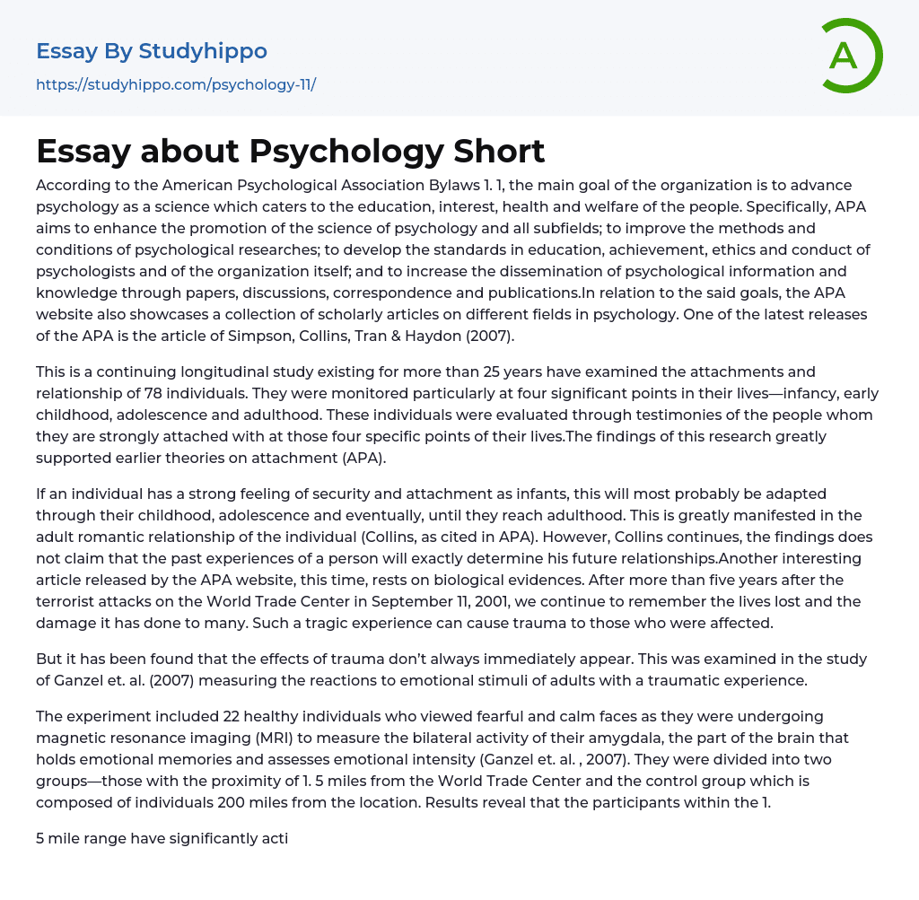 Essay about Psychology Short
