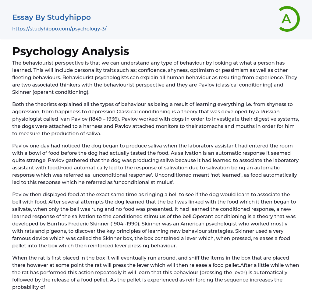 Psychology Analysis Essay Example