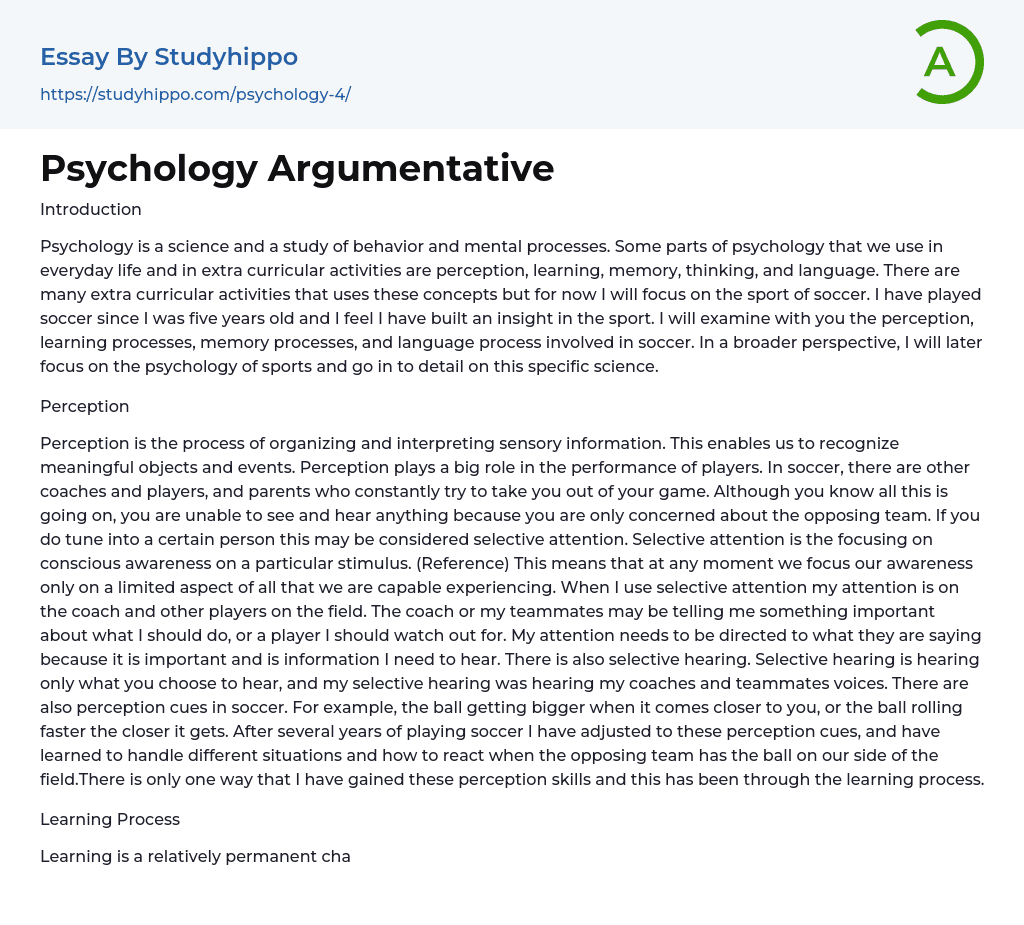 Psychology Argumentative Essay Example