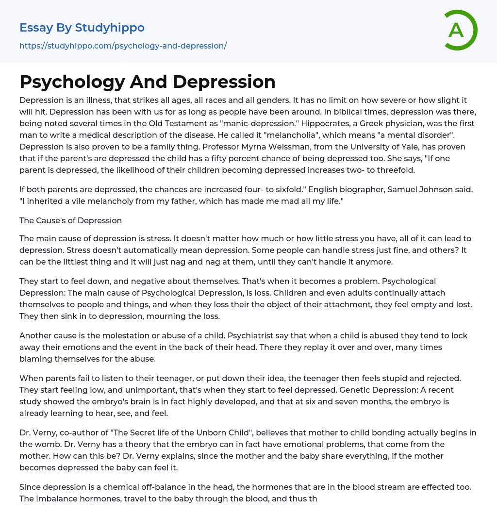 psychology essay on depression