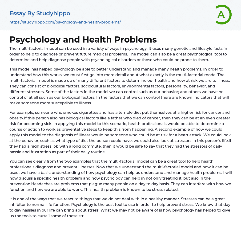 Psychology and Health Problems Essay Example