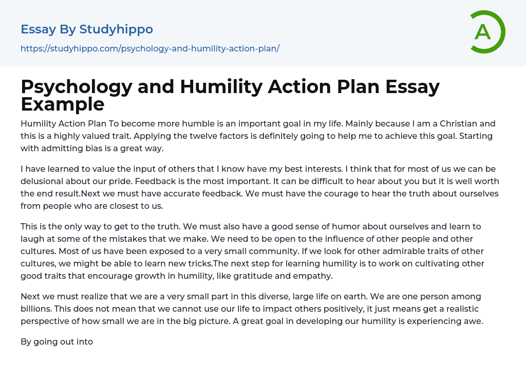 Psychology and Humility Action Plan Essay Example