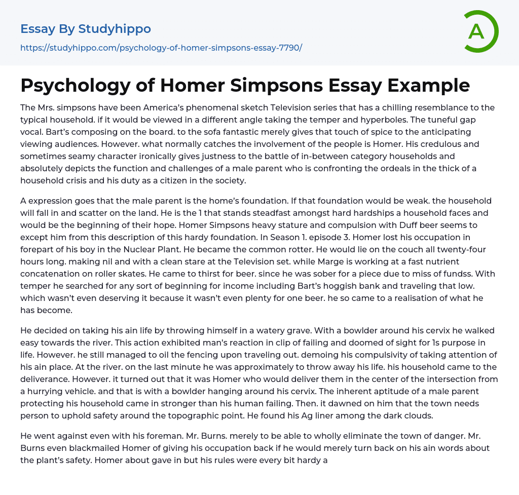 Psychology of Homer Simpsons Essay Example