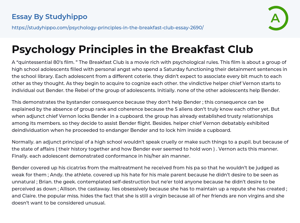 Psychology Principles in the Breakfast Club Essay Example